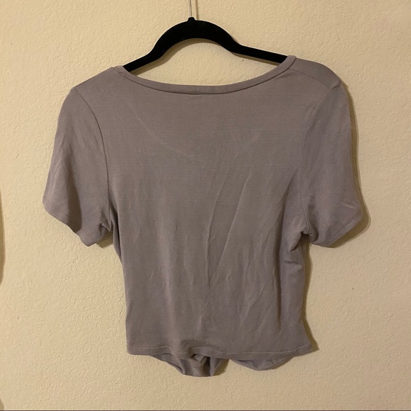 Elephant Grey Twisted Front Crop Top - Picture 3 of 4